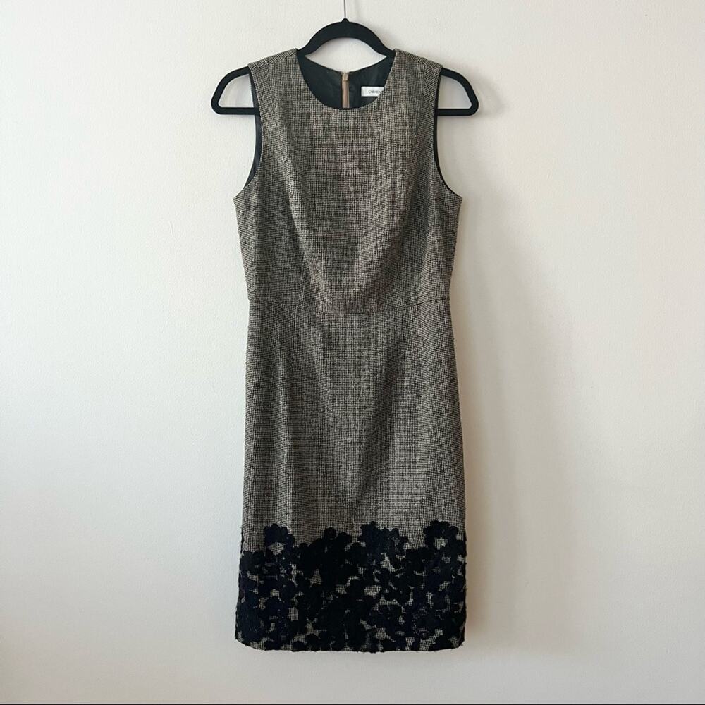Carmen Marc Valvo Wool Blend Floral Embroidered Sheath Dress